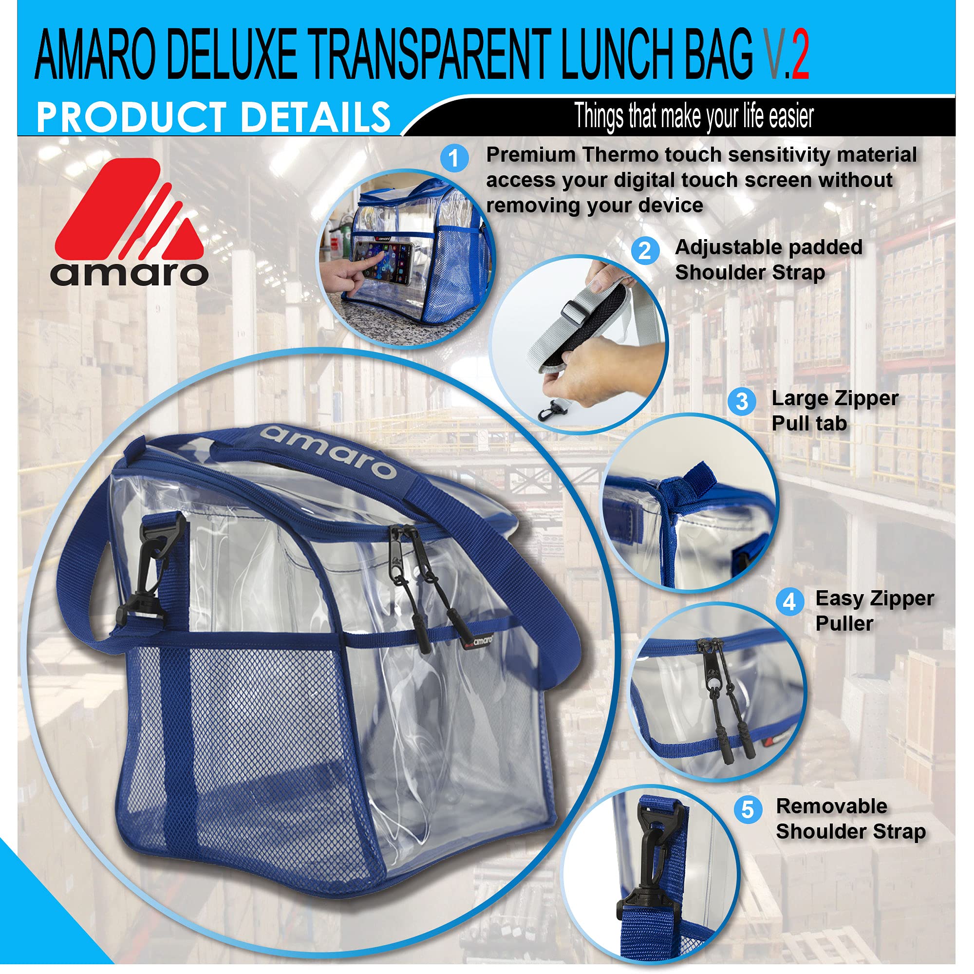 Amazon | Amaro Delux 0.5mm クリアランチバッグ 大人用 V2用